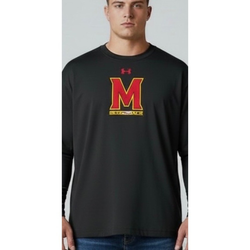 MARYLAND TERRAPINS Mens 4XL Under Armour Iso-Chill Long Sleeve Shirt Black